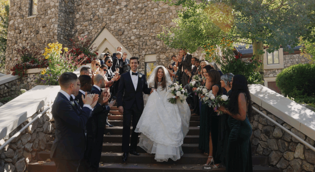 couple celebrating after getting married in Colorado